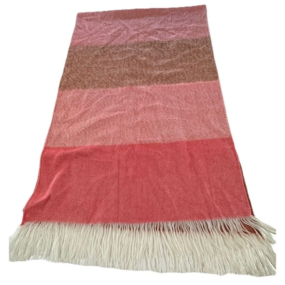 Ann Taylor LOFT Chevron Fringe Blanket Scarf Brown Pink Peach - One Size
